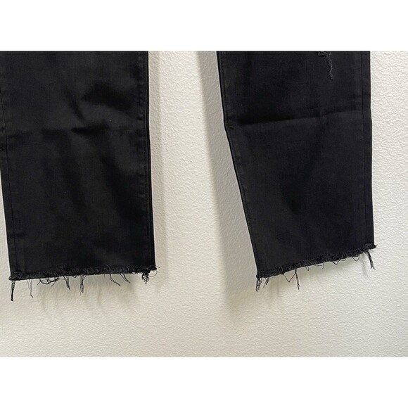 NWT ZENANA Women 31 Hi-Rise Stretch Jeans Distressed Cropped Raw Black Casual - Picture 9 of 16